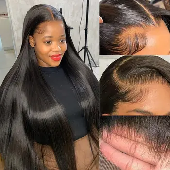 Tiesūs nėrinių priekiniai perukai hd nėrinių perukas 13x6 žmogaus plaukų perukai juodaodėms moterims Iš anksto nupeštas Brazilijos 34 colių ANNELBEL perukas Žmogaus plaukai