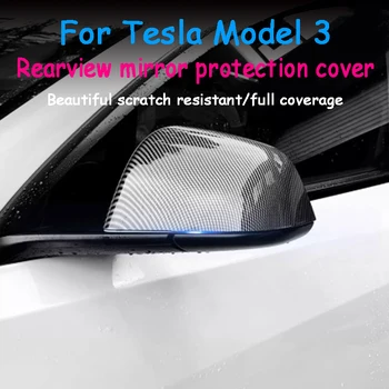 Tinka Tesla Model 3 anglies pluošto juodiems ABS automobilio išorės aksesuarams, galinio vaizdo veidrodžio dekoratyviniam dangteliui 2 vnt./komplektui