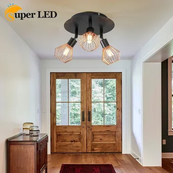 tinklelis Vidinių lubų taškinė šviesa Dekoratyvinis namų prožektorius svetainei Juoda Balta Geležinis metalas 1/2/3 Galvučių narvelio lubų lempa