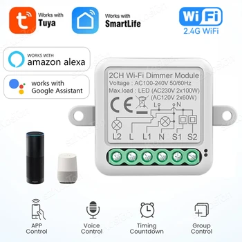 Tuya WiFi Smart Dimmer Switch Module 2 Way Control 1/2Gang Dimmable Light Timer App Balso valdymas veikia su Alexa Google Home