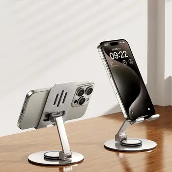 Tv Show Phone Mount Phone Holder with Soft Silicone Pad Metalinis stalinio telefono laikiklio stovas su pasukama ašimi, besisukantis darbalaukiui