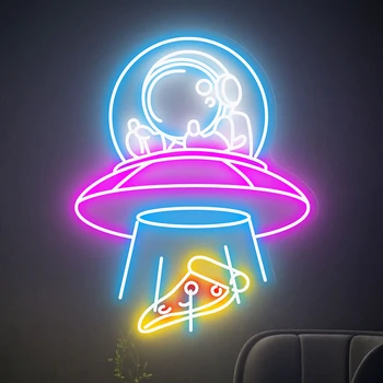 UFO Spaceman Neon Sign Creative Home Bedroom Wall Decor Neon Bar Signs Restaurant Party Decoration Custom Neon Light Pizza Led