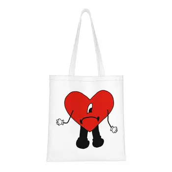 Un Verano Sin Ti Bad Bunny Heart Eco Pečių krepšys Moterų pirkinių krepšiai Mielas Didelės talpos drobinis Tote krepšys Atsitiktinis drobinis krepšys