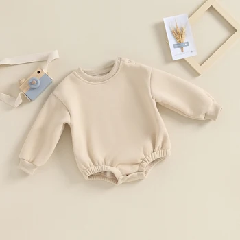 Unisex baby girl boy fall bubble romper oversized crewneck džemperis romper solid ilgomis rankovėmis megztinio smėlinuko viršus
