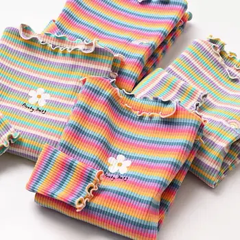 Vaikiški marškinėliai Spalvota juostelė Gėlių spausdinimas Vaikiški drabužiai nuo 2 iki 6 metų Mergaičių marškinėliai Boutique apranga mergaitėms