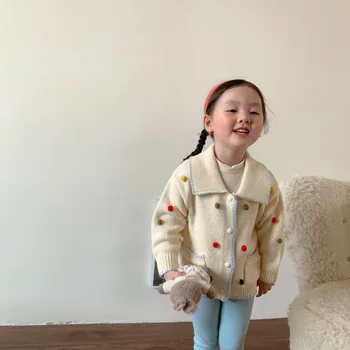 Vaikų drabužiai mergaitės Korėjietiško stiliaus kamuolio megztinis megztinis rudens naujas vaikų megztas švarkas kūdikių drabužiai