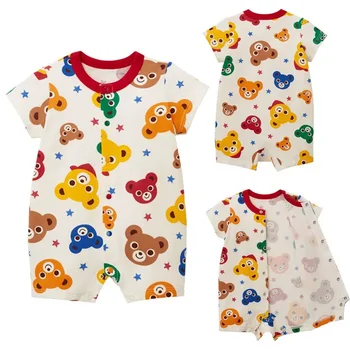 Vaikų romperis 2022 Vasaros berniukai ir mergaitės Baby Cute Color Bear Full Print Romper Romper Jumpper Jumpper trumpomis rankovėmis