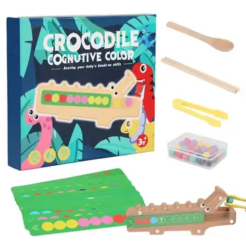 Vaivorykštės karoliukų derinimo rinkinys Krokodilas Montessori Karoliukų rūšiavimas Žaislas Vaivorykštė Spalvų atitikimas Rūšiavimas Žaidimai Mergaitėms Vaikai Berniukai