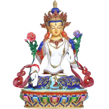 Varinis žalvaris Spalvotas paveikslas Balta Tara Budos statula Tibeto budizmas Guanyin Gailestingumo deivė Nepalo skulptūra