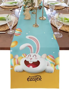 Velykų zuikio kiaušiniai Stalo bėgikas Šalies dekoras Staltiesės Stalo kilimėliai valgomojo stalui Plaunamas stalo užvalkalas 2023 Dekoravimas