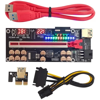VER018 PRO PCI-E stovo kortelė USB 3.0 kabelis 018 PLUS PCI Express 1X į 16X plėstuvo PCIe adapteris BTC kasybai (raudona)
