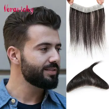 Veravicky vyriška plaukų linija Toupee 100% tikro žmogaus plaukų kaktos plaukų linijos pakeitimas vyrams kaktos plaukų viršutinė dalis Besiūlė V forma