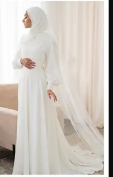 Verngo Simple Stretch Matte Satin Vestuvinės suknelės Musulmonės arabų moterys ilgomis rankovėmis rankogaliai Artimųjų Rytų nuotakos chalatai Chalatas de mariage