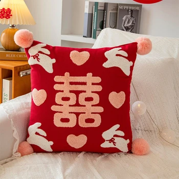 Vestuvių atostogų pagalvė Pavasario šventė Atostogų sofa Raudona pagalvėlė Kinų animacinis filmas Nefrito triušis Džiaugsmingos atostogos Naujųjų metų sofos pagalvė