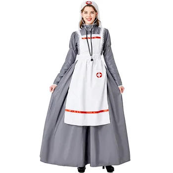 Viduramžių medicininės uniformos suaugusioms moterims Helovino moterų slaugytoja Cosplay kostiumų rinkinys Karnavalo žaidimų vakarėlis Retro medicininės suknelės