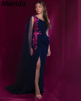 Vieno peties siuvinėjimo prom suknelės be rankovių grindų ilgio šoninės padalintos elegantiškos vakarėlio suknelės Velet vakarinė suknelė Vestidos De