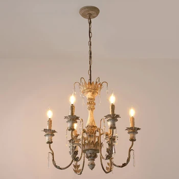 Vintage 6 galvutės Prancūziškas medžio meno šviestuvas Šviesos dizainas Svetainė Pakabinama lempa Valgomasis Miegamasis Kavinė Virtuvė pendentinė lempa