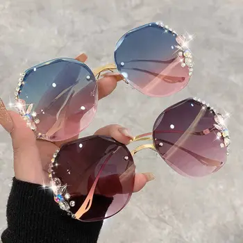 Vintažiniai kalnų krištolo akiniai nuo apvadų Moterys 2023 Prabangus prekės ženklas Dizainas Mados gradiento lęšis Akiniai nuo saulės Vyriški atspalviai moterims