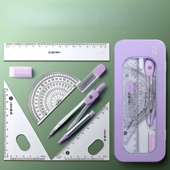 Violetinė/žalia kompaso liniuotė 7 vienetai Mokymosi priemonės Matematikos piešimo rinkinys mokiniams