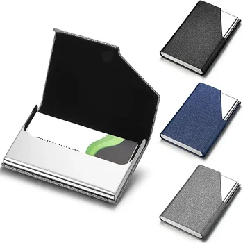 Vizitinių kortelių laikiklis su magnetiniu PU odiniu nerūdijančio plieno vizitinės kortelės dėklu ID vardo kortelės dėklas vyrams Moterų biuras 95 * 63mm
