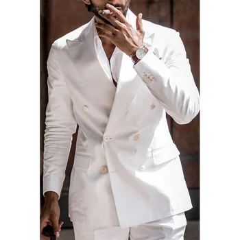 Vyriškas kostiuminis švarkas Vestuvės Vieno gabalo pritaikyta apykaklė Dviguba krūtinė Boutique Fashion Mens White Color Casual Business Jacket 2022