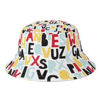 Winter Cute Alphabet Bucket Hat for Boy Girl Hip Hop Letter Print Fisherman Hats Beach Boonie Hat