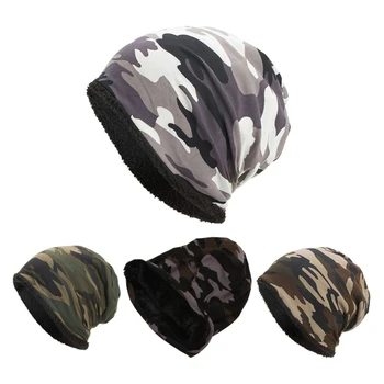 Winter Warm Hat for Women Men Casual Thermal Fleece Lined Camouflage Print Hip-Hop Slouchy Baggy Skullies Cap Dropship