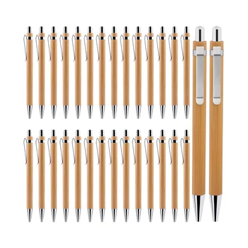 Wood Ballpoint Pen Bambuko tušinukas: 30 pakuočių tušinukų rinkinys Bambuko tušinukų rinkinys mokyklai