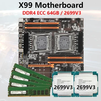 X99 Pagrindinė plokštė LGA 2011-3 komplektas Addable E5 2 PCS 2699V3 CPU DDR4 ECC RAM 2400mhz 64GB=4*16GB Atmintis NEME M.2 X99 Pagrindinės plokštės rinkinys
