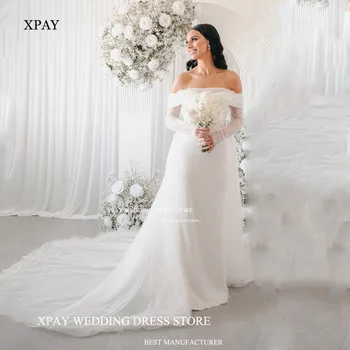 XPAY Išskirtinės blizgančios undinės vestuvinės suknelės nuo pečių nėrinių karoliukais blizganti nuotakos suknelė be nugaros Vestidos de Novia