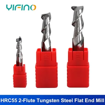 YIFINO HRC55 2-fleita aliuminio frezavimo pjaustytuvui Volframo plieno karbidas plokščio galo malūnas CNC mechaninio apdirbimo galiniai malūnai įrankiai