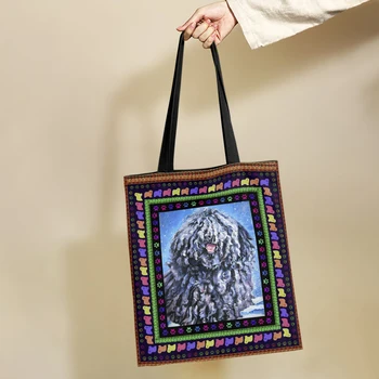 Yikeluo Puli šuo Spalvinga šuns letena Spausdinti Šunų mylėtojai Drobė Dovanų krepšys Moteriškas didelės talpos ekologiškas pirkinių krepšys Rankinė