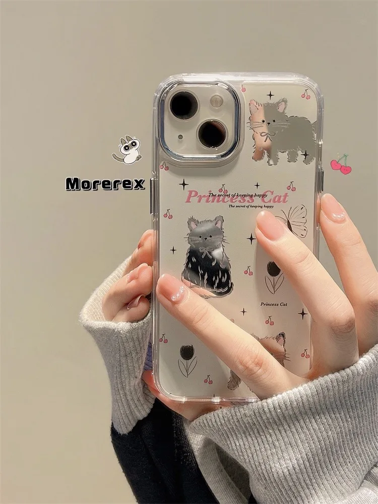 Cartoon Mirror Phone Case for iPhone 11 12 13 14 Pro MAX 7 8 Plus X XR XS MAX SE 2020 Soft Silicone TPU Case Funda Back Cover