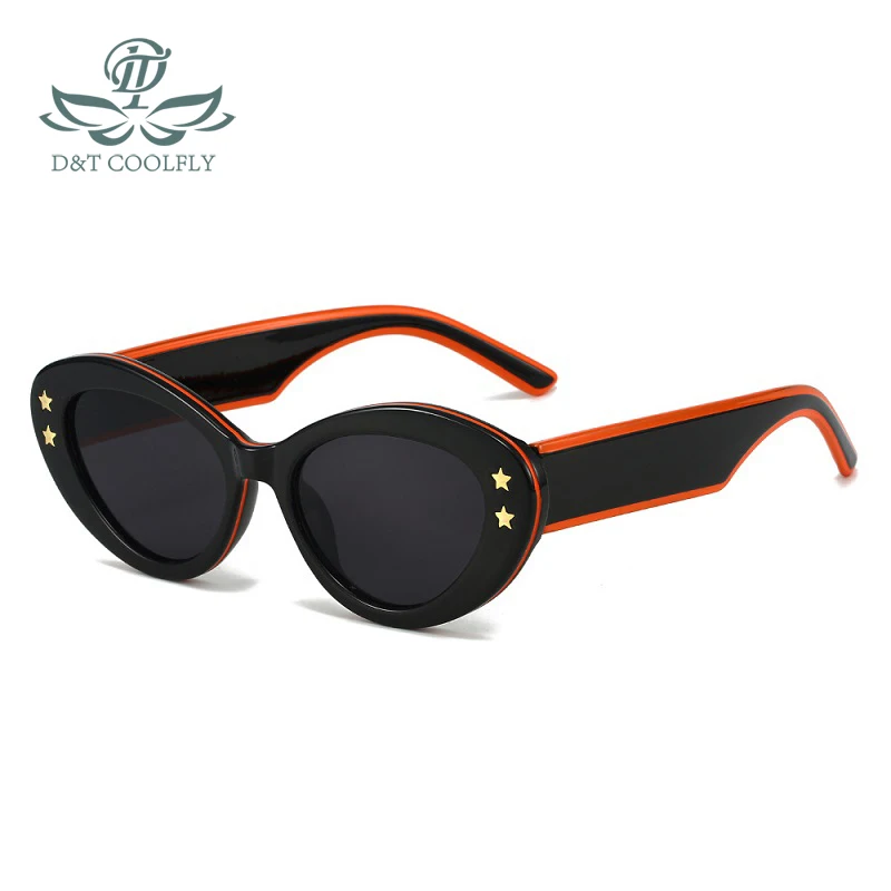 D&T 2023 Nauja mada Ovalūs akiniai nuo saulės Moterys Vyrai Gradientai Objektyvas PC rėmelis Žvaigždžių dekoravimas Kokybė Vintage Cat Eye Saulės akiniai UV400