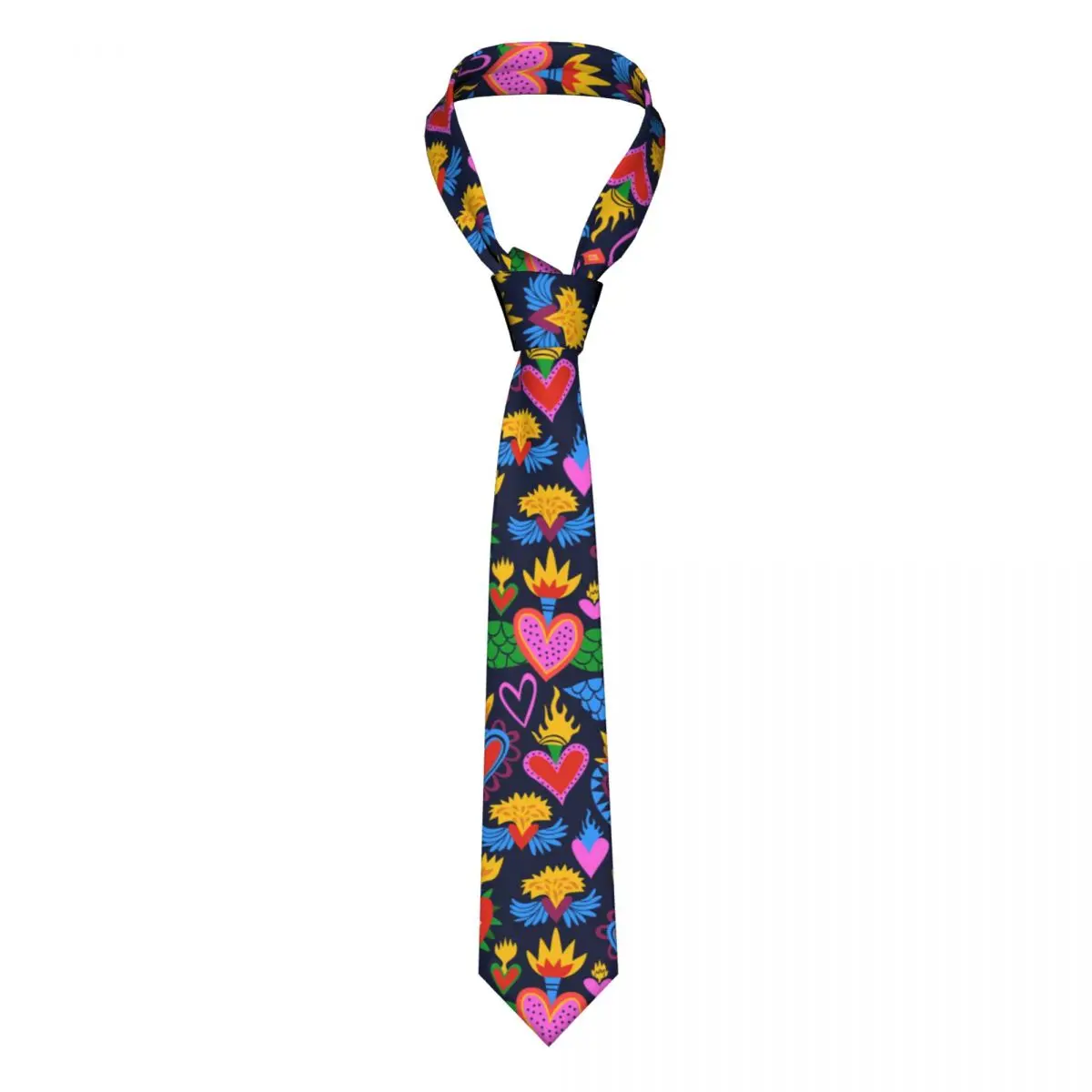 Klasikinis kaklaraištis vyrams Šilkiniai vyriški kaklaraiščiai vestuvių vakarėliui Verslas Suaugusiųjų kaklaraištis Atsitiktinis spalvingas Religinės širdys ant ugnies kaklaraištis