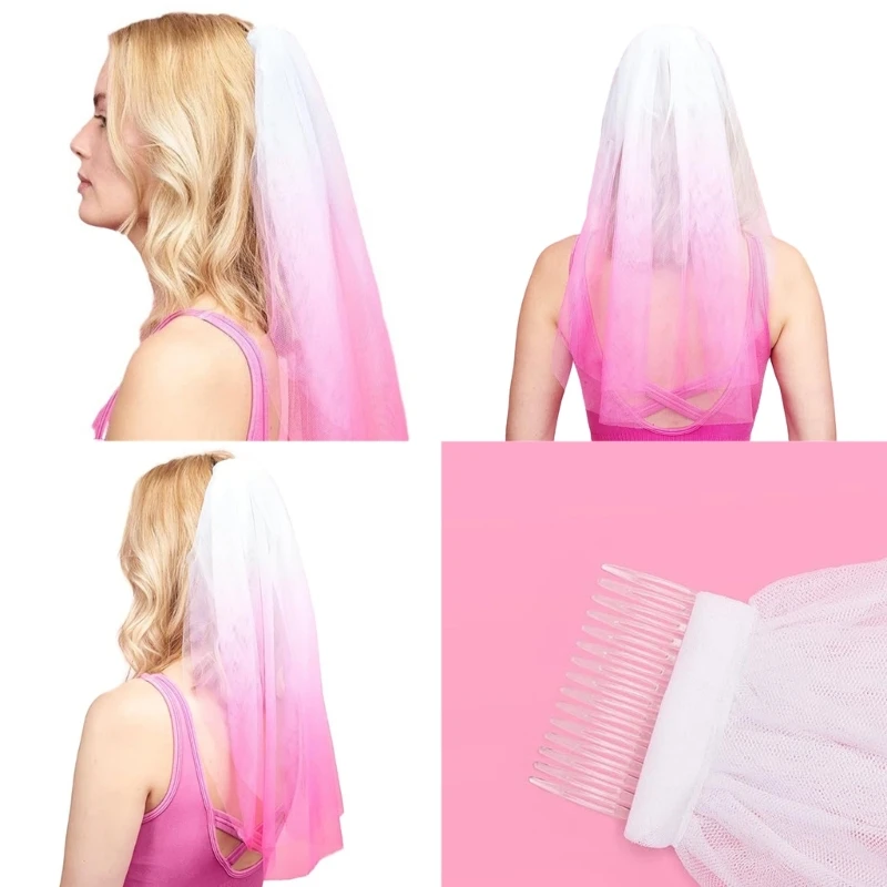 Pink Wedding Veil Hair Comb Vestuvinis galvos apdangalas nuotakai Trumpas šydas galvos apdangalas nuotakos dušo sužadėtuvių renginiui