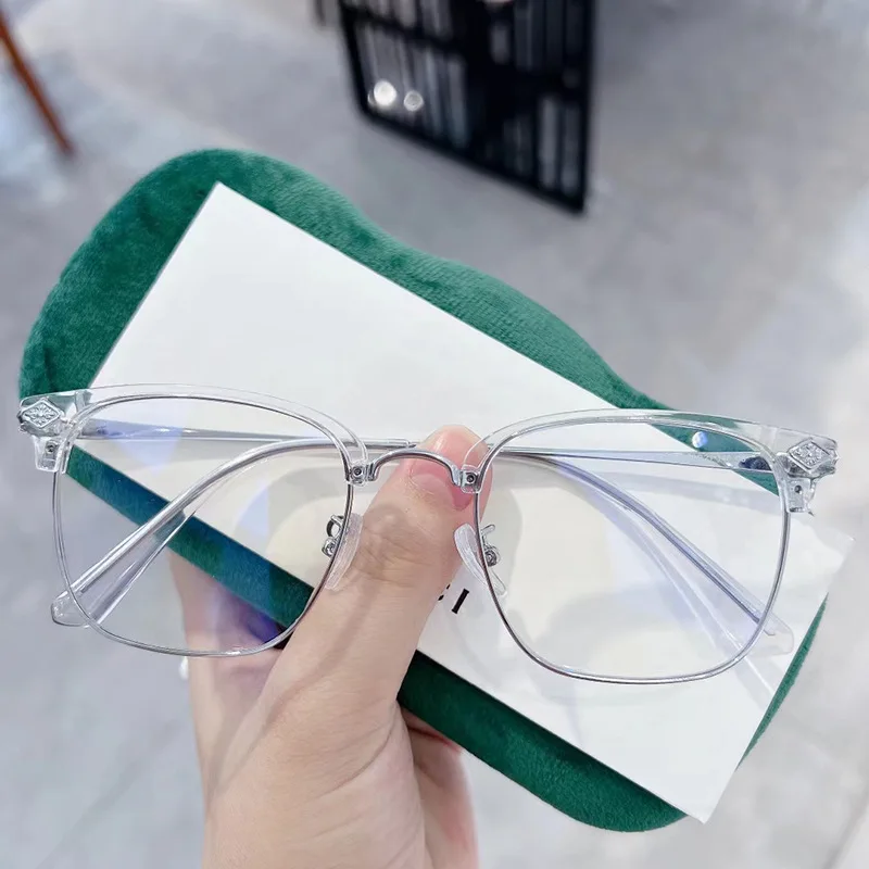 Pusės rėmelio trumparegystės akiniai Unisex kvadratas Mėlyna šviesa Blokuojantys akiniai Dioptrija nuo 0 iki -4,0 Moterys šalia regėjimo Optiniai akiniai