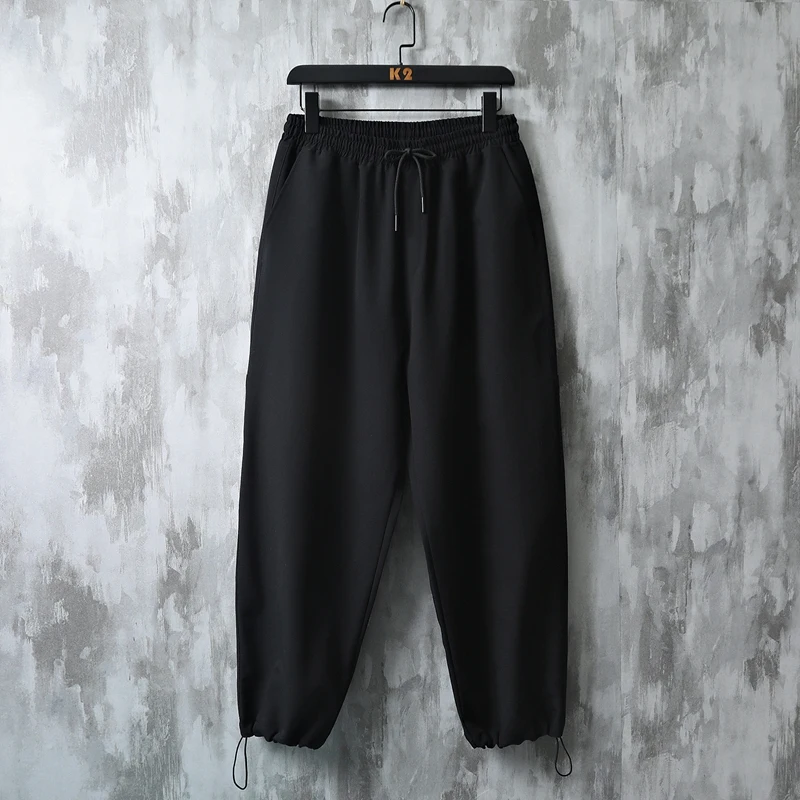 Retro Solid Color Joggers All-match Wide Leg Pants Harajuku Cargo Pants Streetwear Wide Pants Japan Style Drawstring Men Pants