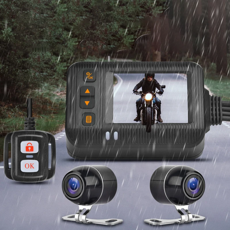 1 Nustatykite motociklų DVR divi ekrano daugiafunkcį patogų 2 colių 120 laipsnių motociklo prietaisų skydelį dviračiui
