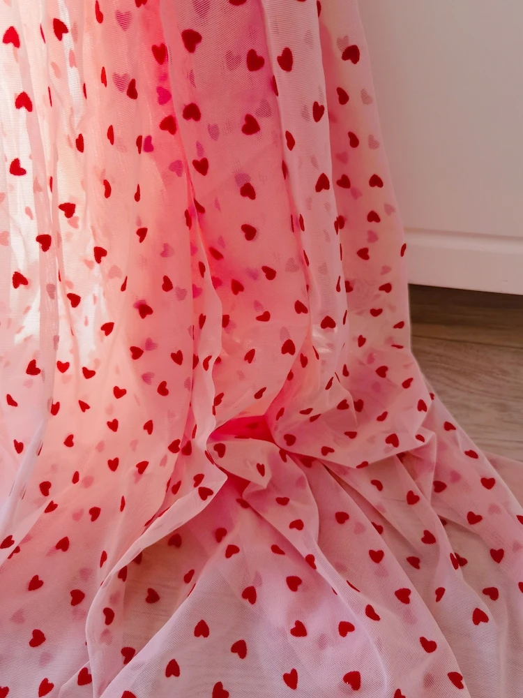 1 kiemas 150cm pločio Minkštas elastingas širdies tiulio audinys Rožinis 4 krypčių tamprių tinklelių nėrinių audinys vestuvinei suknelei, apatiniam trikotažui, kostiumams