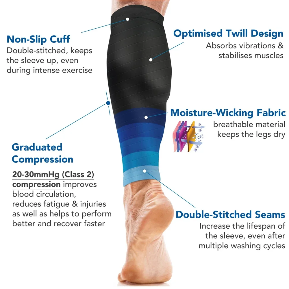 1Pair blauzdos kompresinės rankovės Bėgimo kojų kompresinė rankovė 20-30mmHg Kompresinės kojinės blauzdos įtvarui vyrams