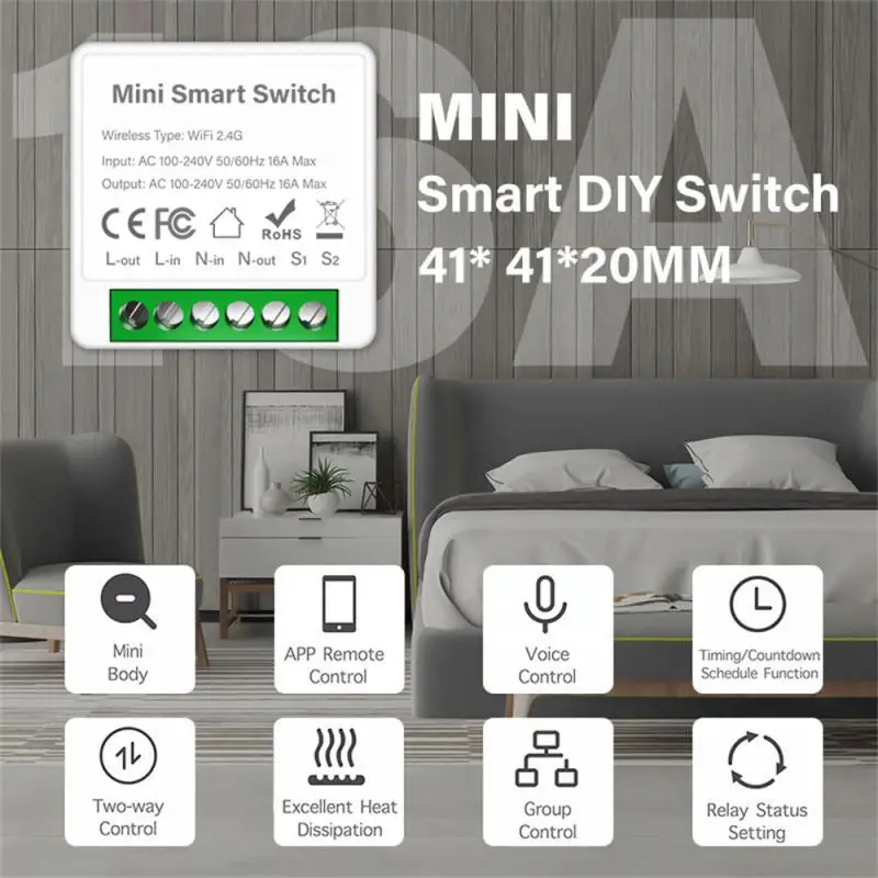 1~7PCS Tuya 16A Mini Wifi Smart Switch Light 220V palaiko 2 krypčių laiko valdymo automatikos modulį APP Alexa Home