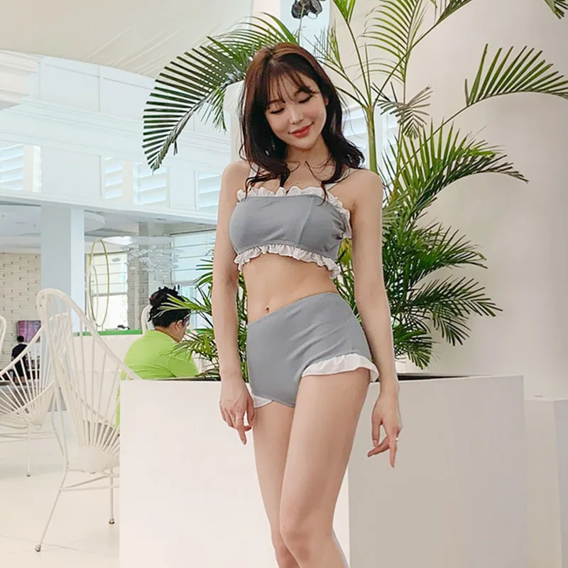 2021 Naujo korėjietiško stiliaus moteriškų maudymosi kostiumėlių fėja Korėjos konservatyvus lieknėjimo viršelis Bikini Dviejų dalių kieti maudymosi kostiumėliai