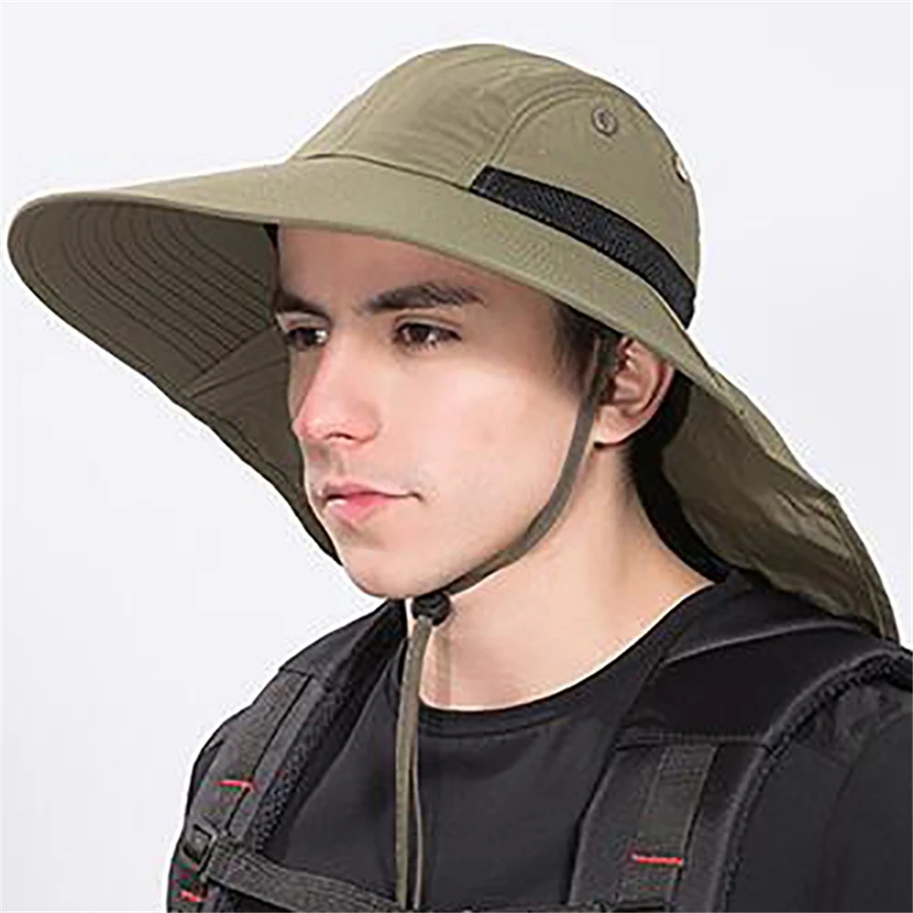 2021 Vasara Vyrų skrybėlė nuo saulės Plati kraštinė kaklo kepurė Ausinės Sutraukiamas raištis Sulankstoma kaušo kepurė, tinkama žvejybai/žygiams/medžioklei