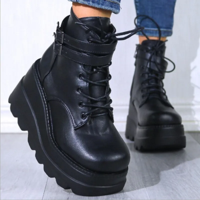 2023 Karšto išpardavimo batai moterims Rudens moteriški batai Vienspalviai apvalūs kojų pirštai Suvarstomi aukštakulniai Platforma Vandeniui atsparūs madingi batai