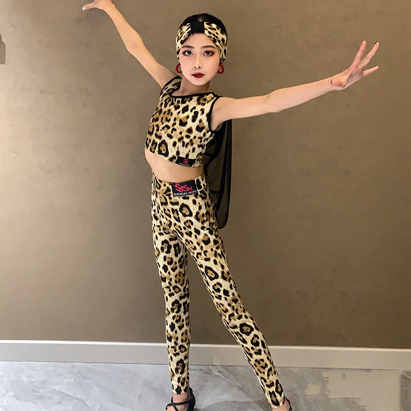 2023 Lotynų šokio spektaklio kostiumai Leopardo viršūnės Lotyniškos kelnės Kostiumas Praktikos drabužiai Chacha Rumba Lotynų šokių drabužiai DN15802