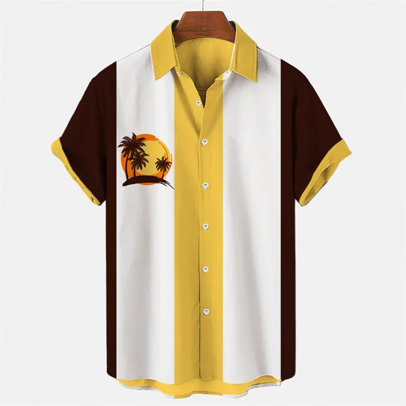 2024 Nauji Havajų vyrų paplūdimio marškinėliai Palmės Atspausdinti marškinėliai trumpomis rankovėmis Kontrastingos plius dydžio viengubo krūtinės atlapo marškiniai