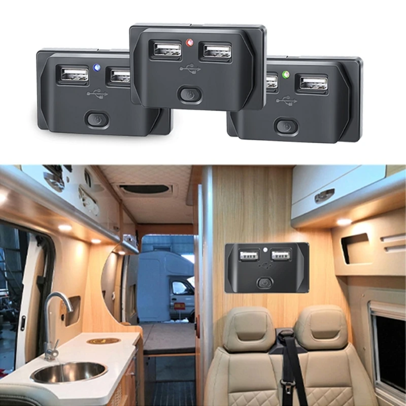 3.1A Dvigubi USB automobiliniai įkrovikliaiSocket USB įkrovimo lizdo maitinimo adapteris, suderinamas su motociklų sunkvežimio keturračiu valties automobiliu