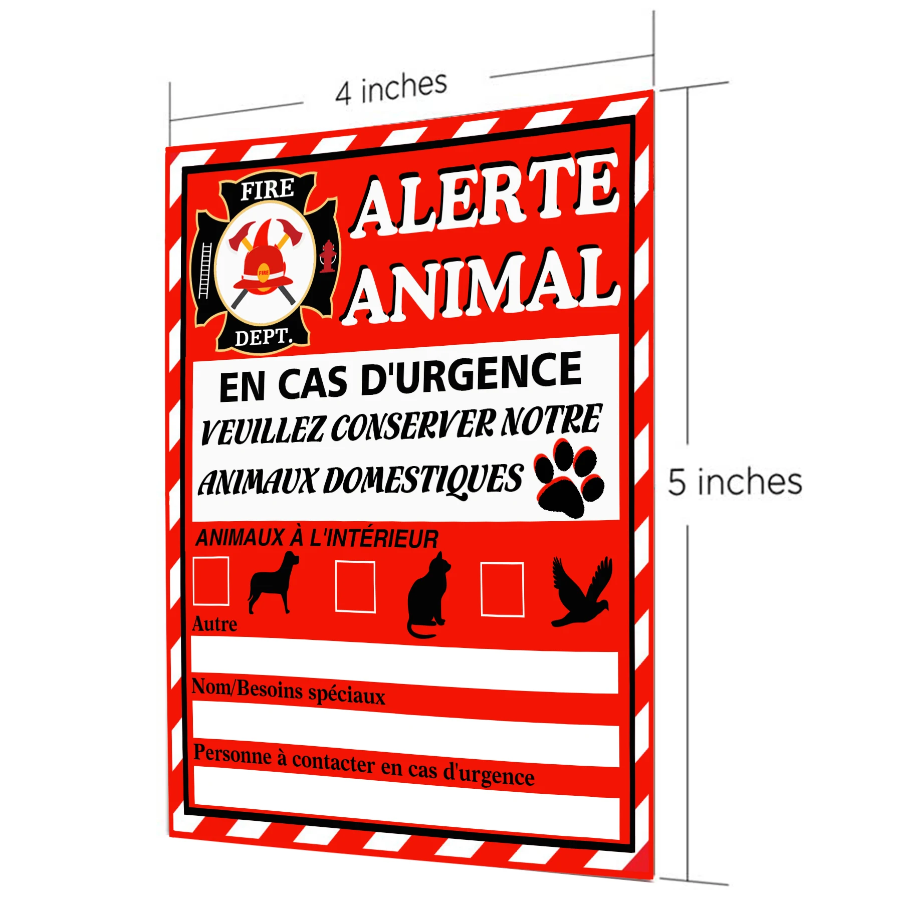 8Pcs Avarinio įspėjimo žmonės ir naminių gyvūnėlių ieškiklio lipdukas 4 * 4,5 colio prancūziški lipdukai palengvina gelbėtojų gelbėjimo darbus
