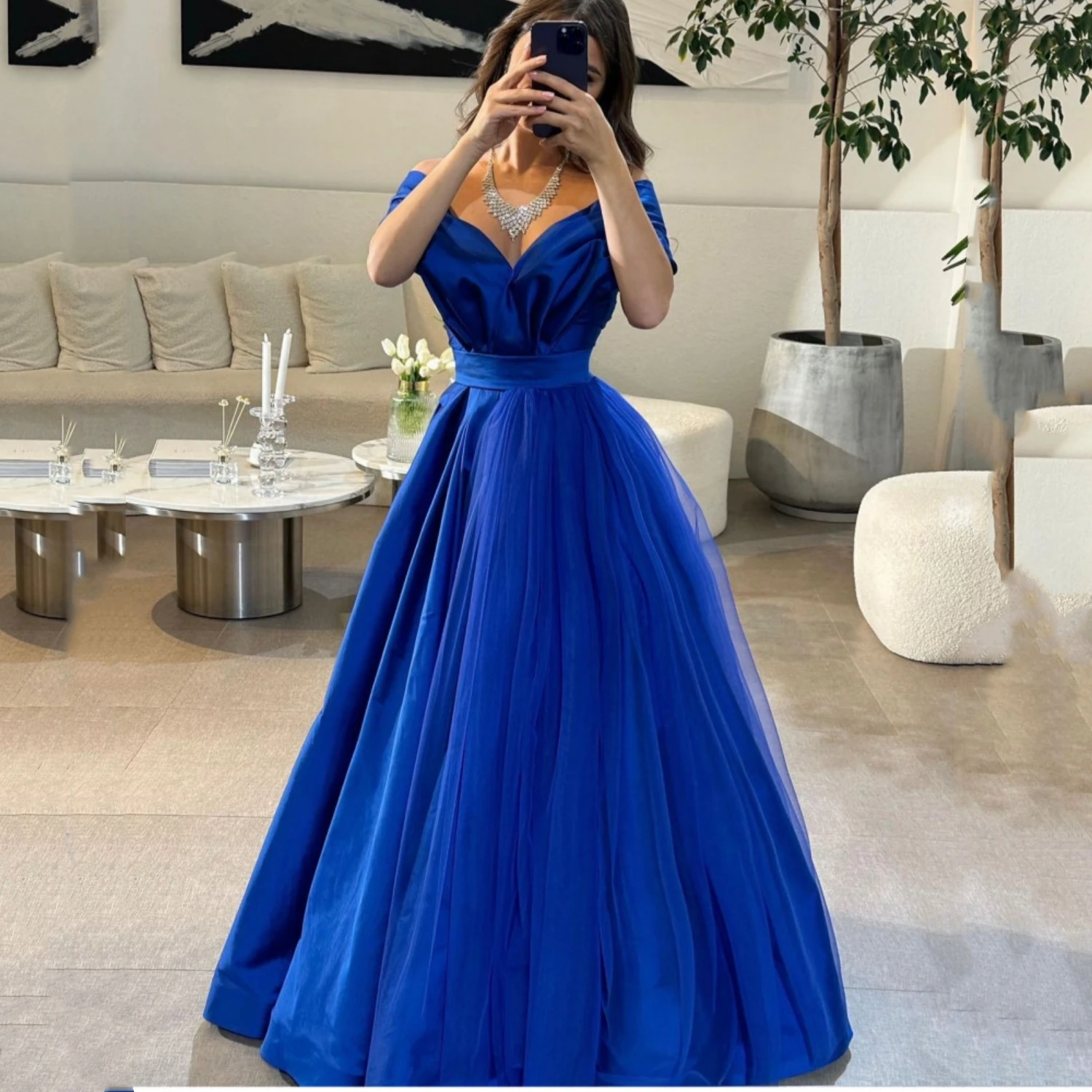 Aileen Satin ilgos suknelės vestuvinio vakarėlio suknelei Moterys Elegantiškas Prabangus tinklelis Elegantiška ir graži moteriškų suknelių linija Mėlyna 2023